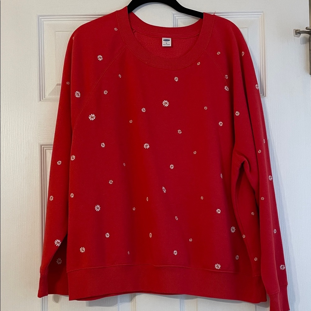 Old Navy Red Women's Sweater with Floral Accents